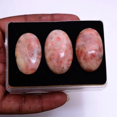 3 Stück Natürlich Sonnenstein Unbehandelt 35mm-37mm Oval Cabochon Glänzend Lose - Bild 1 von 4