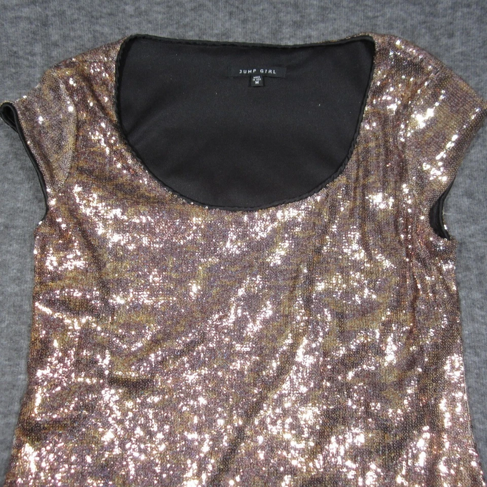 Vestido Jump Girl Lentejuelas Doradas Línea A Para Mujer Mediano Hecho en EE. UU. Noche Fiesta Formal Foto 4 de 4