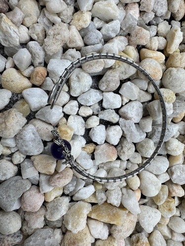 Kunsthandwerk Draht gewickelt Manschette mit lila Stein bunt klobig Armband Boho - Bild 12 von 16