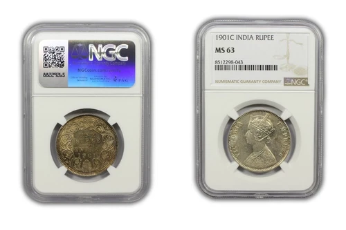 1901 C British India Silver Rupee Coin NGC MS63