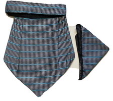 NEW Black white Men Silk Cravat POCKET SQUARE Scarf Ascot Tie PARTY-PRE STITCHED