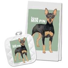 Miniature Pinscher Kitchen Dish Towel and Pot Holder Gift Set