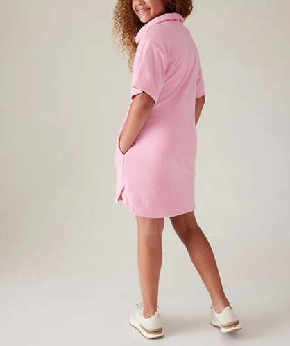 Athleta Girl's Pink Short Sleeve Side Pockets Jump In Terry Dress Sz M (8-10) - Picture 3 of 5