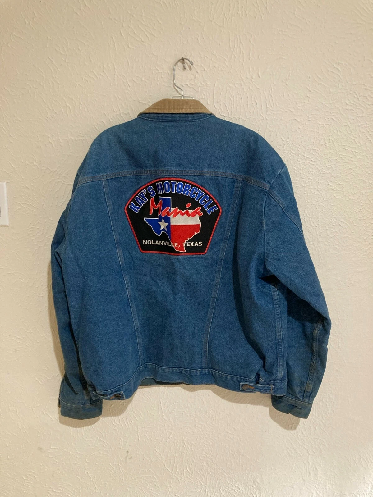 VINTAGE WRANGLER MENS XL LINED DENIM JACKET KAYS MOTORCYCLE NOLANVILLE TEXAS