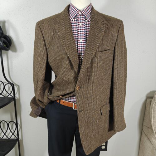 Evan Picone Men's Tweed Sport Coat Blazer Two Button Brown Wool Size 46L
