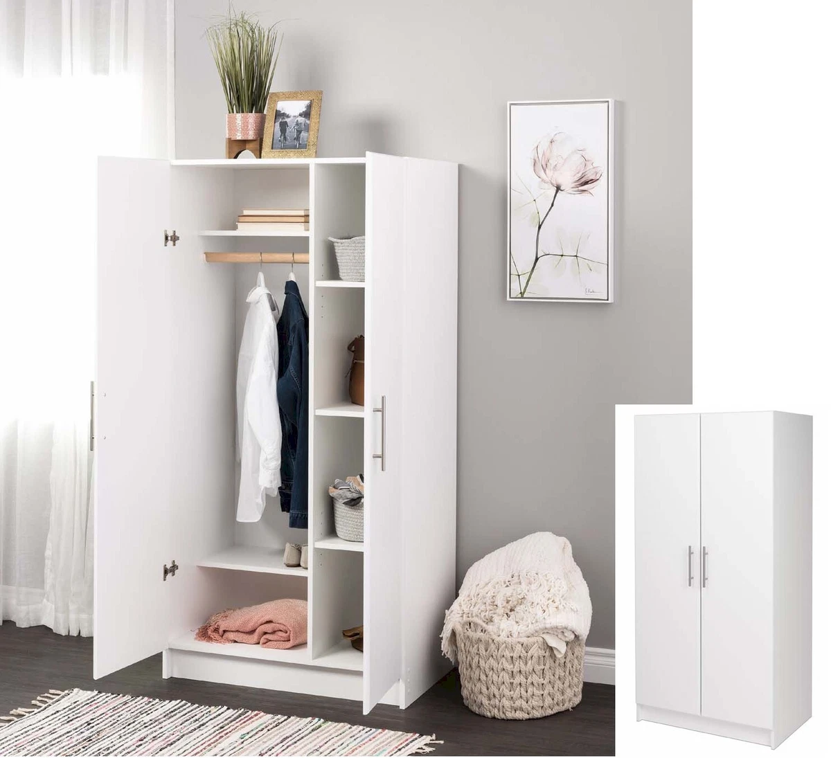 Elite 65 Tall Wardrobe Storage Cabinet w/Adjustable Shelves - White NEW