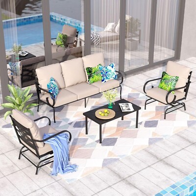 4 PCS Patio Furniture Set Outdoor Conversation Set w/2 Rocker Chair for Backyard