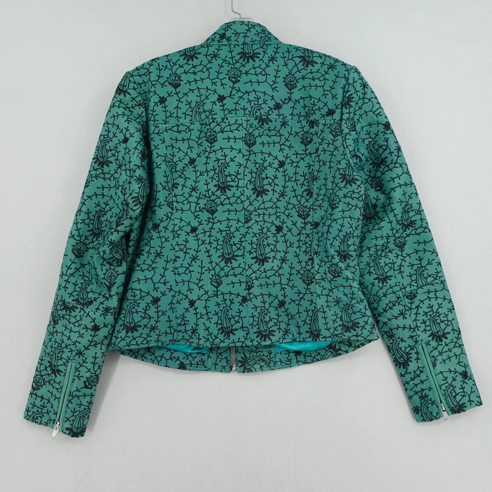 Новый с Ярлыками Gatsbylady London ягнят кожи Moto куртка США 6 зеленый вышитый цветочный - Изображение 3 из 4