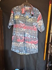 VINTAGE Billabong Men Button Front Hawaiian Shirt Size L Blue Floral Surf V