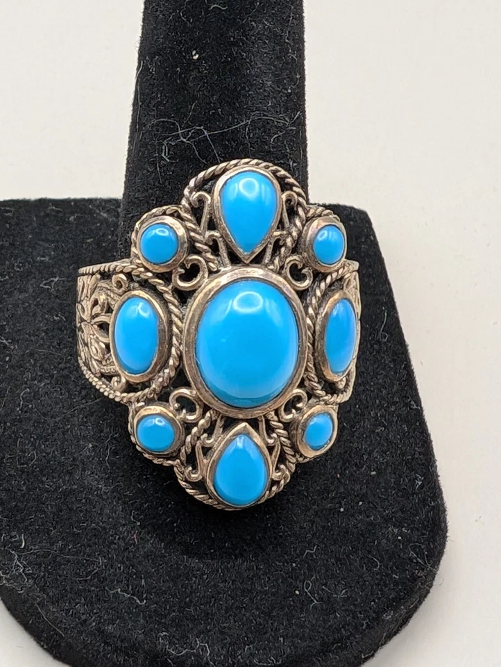 Anillo y colgante turquesa Samuel B La Bella Durmiente de plata de ley talla 7,75 Foto 3 de 4