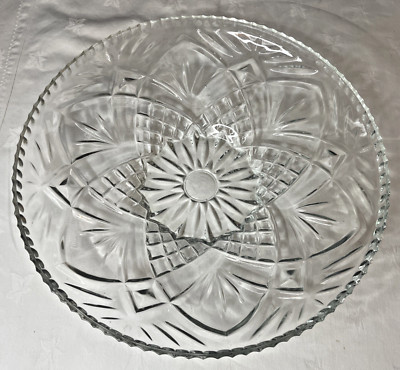 Große Pressglas Servierschale Starburst geometrisch klar Mittelstück Schale