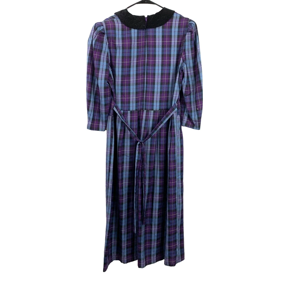 Vestido de Colección Años 80 Miss Dorby Cuadros Púrpura Cuello Modesto Manga Larga 10 Foto 4 de 4