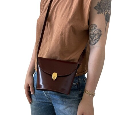 #ad #ad Vintage Womens Brown Leather Equestrian Bucket Crossbody Purse Made in Italy