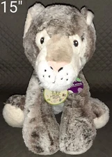 HugFun Snow Leopard Gray Beige White 15" Soft Cuddly Stuffed Plush Animal Dolls