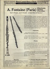 1934 PAPER AD Fontaine Clarinet Flute Piccolo 20th Century Trumpet Trombone