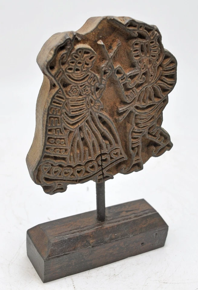 Antique Wooden Textile Printing Block Carving on Stand Original Old Fine Hand Ca - Image 2 of 4