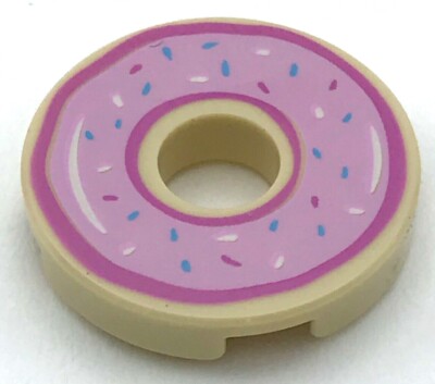 Lego New Tan Tile, Round 2 x 2 with Hole with Bright Pink Frosting and Sprinkles