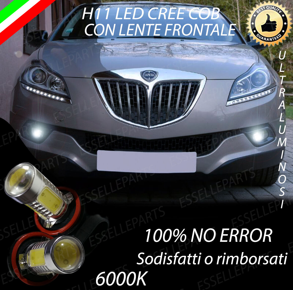 COPPIA LAMPADE FENDINEBBIA H11 LED CREE COB CANBUS PER LANCIA DELTA 6000K