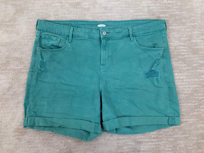 Old Navy Cuff Jean Shorts Women's 18 Teal Green Slim Midi Stretch Distressed