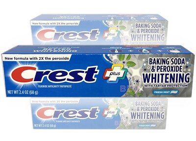 CREST BAKING SODA PEROXIDE WHITENING Fluoride Mint Toothpaste Pasta Dental 2.4oz
