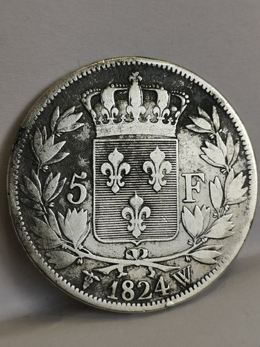 5 FRANCS SILBER 1824 W LILLE LOUIS XVIII NACKTER KOPF / FRANKREICH SILVER - Bild 4 von 5