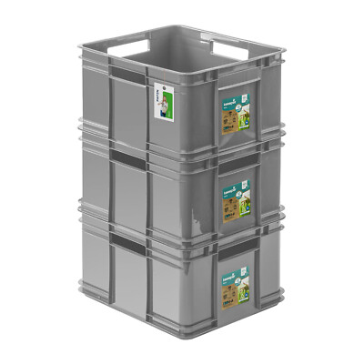 3x Box Behälter Stapelbox PAFEN grau 28L Eco Eurobox Stapelkasten Transport PP
