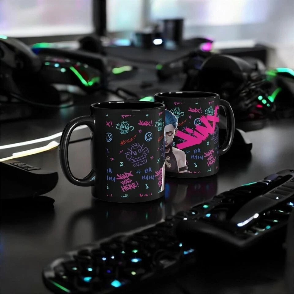 League of Legends Jinx Black Ceramic Mug, Gaming Coffee Cup