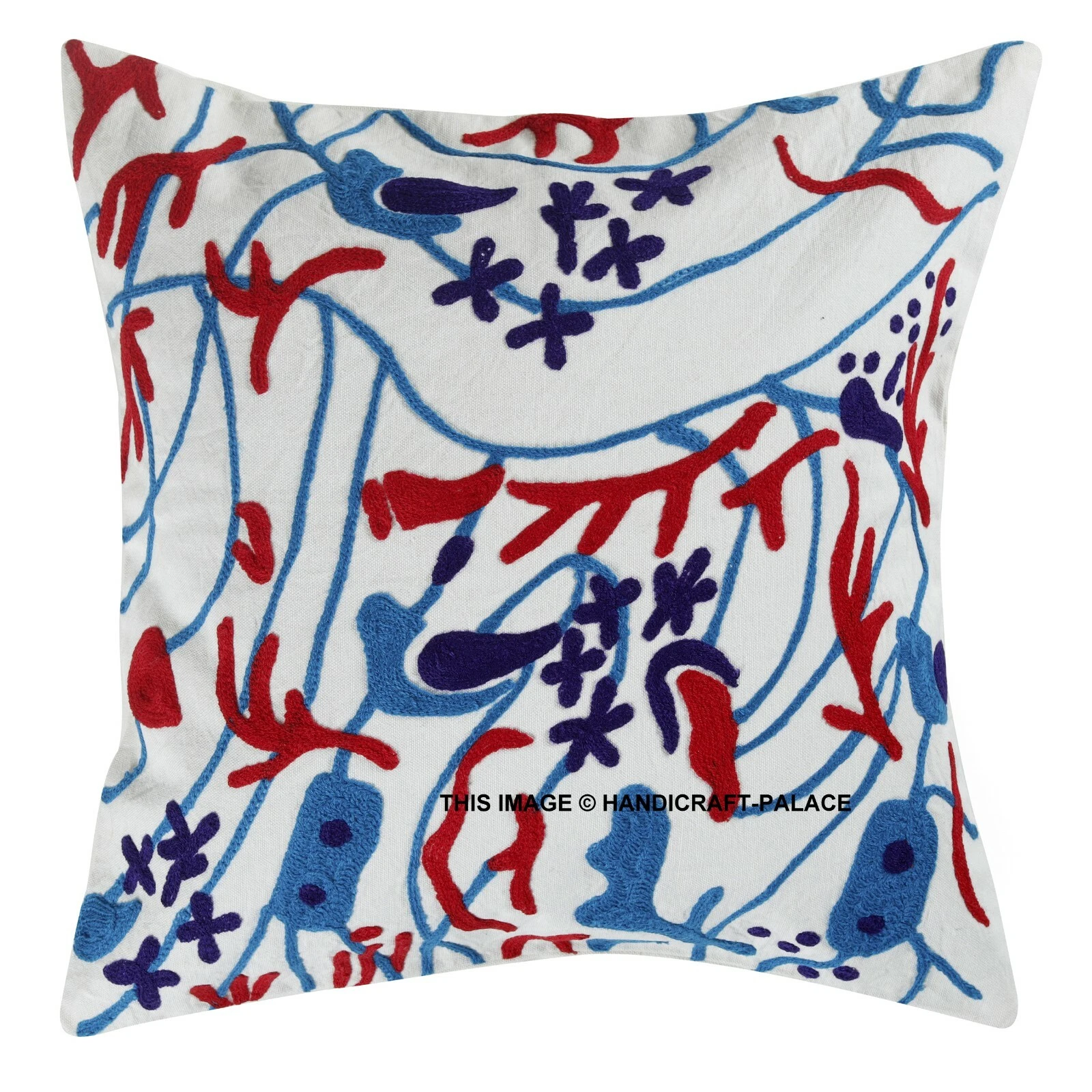 Indien Modern Suzani Embroidered Cushion Cover 16x16 Cotton Throw Pillow Case