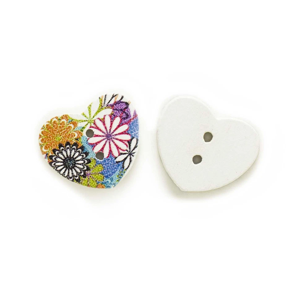 50 Heart 2 Hole Wood Buttons Sewing Scrapbooking Clothing Gift Home Decor 17mm - Image 2 of 3