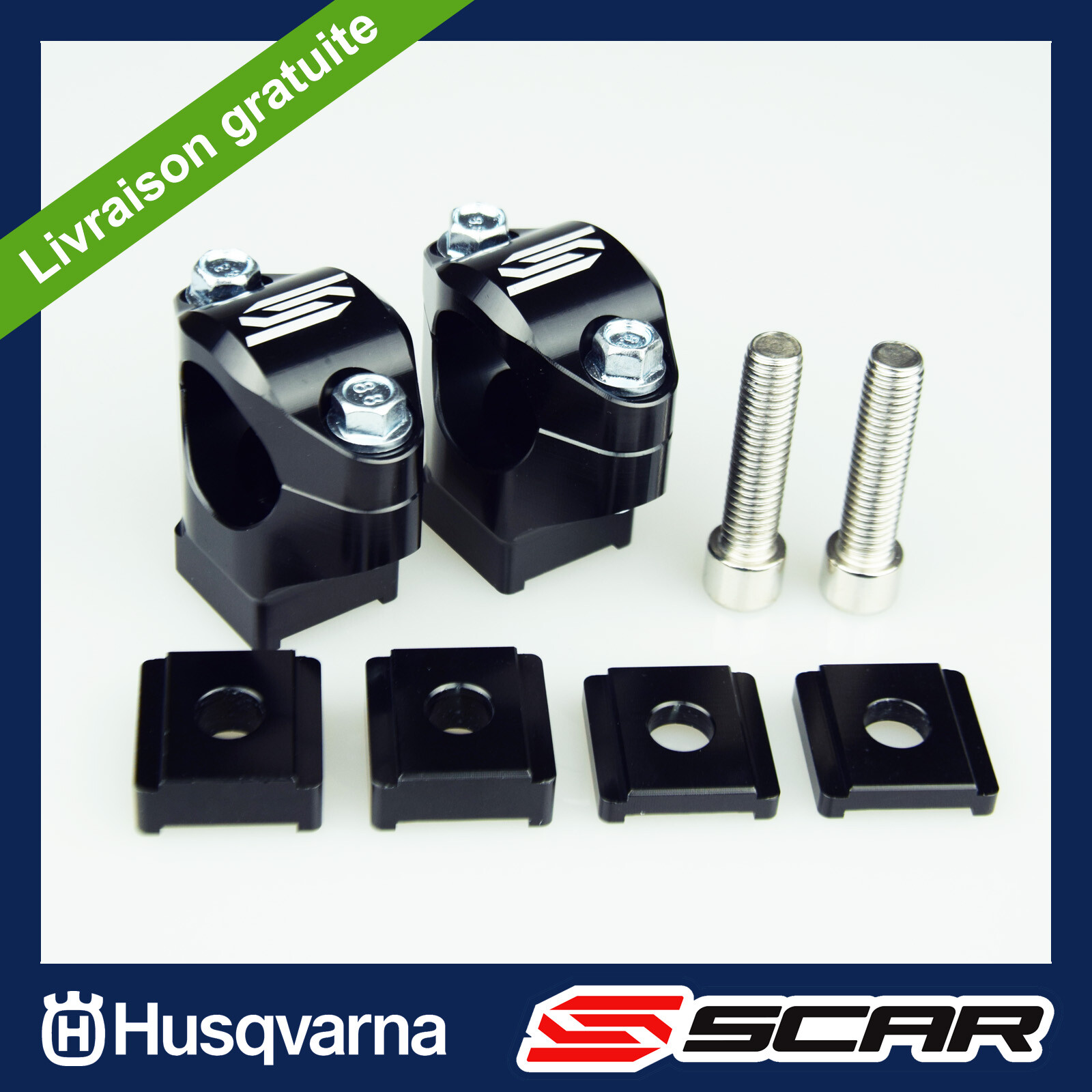 Pontets de guidon rehausse Husqvarna TC FC par Scar, cales alu 22mm