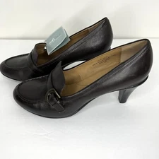 Soft Shoe By Medicus Brown Leather Shoes Slip On Pump Heels Loafers Sz 10 *READ*