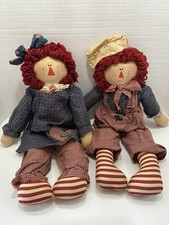 Large Primitive Style Raggedy Ann and Andy Dolls 21  Vintage Signed Dana 97  