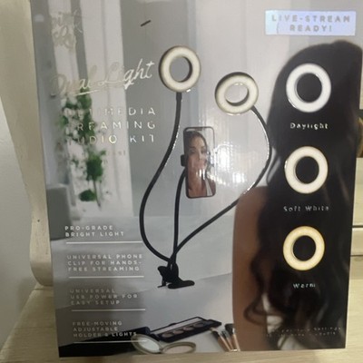 Pink Sky Dual LED Ring Light Streaming Kit, Adjustable Phone Holder, USB Powered