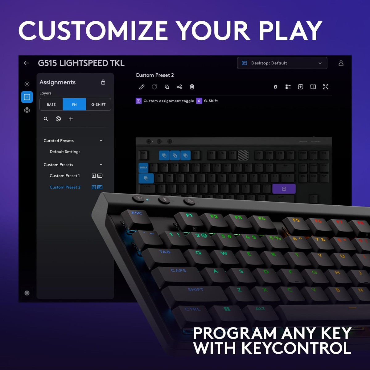 Logitech G515 LIGHTSPEED TKL Wireless Gaming Keyboard Tactile