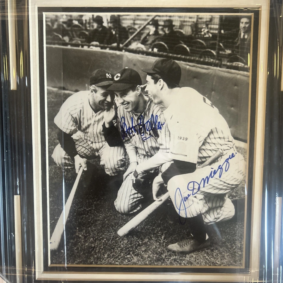 Joe DiMaggio & Bob Feller Signed Framed 8x10 Photo PSA/DNA COA - Image 2 of 4