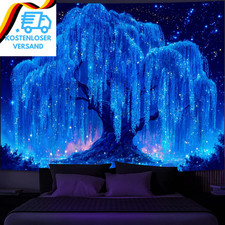 Simpkeely Blacklight Sternennacht Baum Wandteppich, UV Reaktive Neon Weidenbaum 
