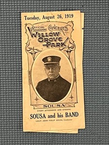 Willow Grove Park Official Program August 26, 1919, featuring Sousa and his Band