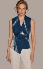 Donna Karan New York PRINT FAUX WRAP TOP SZ XL NWT