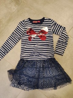 Org. Desigual Kleid Schmetterling Wendepailletten Tüll blau bunt 9 10y / 140