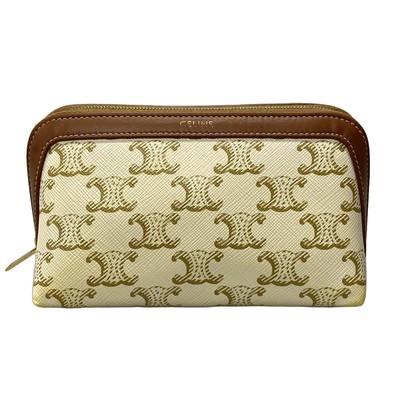 Auth CELINE Small Cosmetic Pouch 4M1622CZJ.01BC Cream Brown Pouch