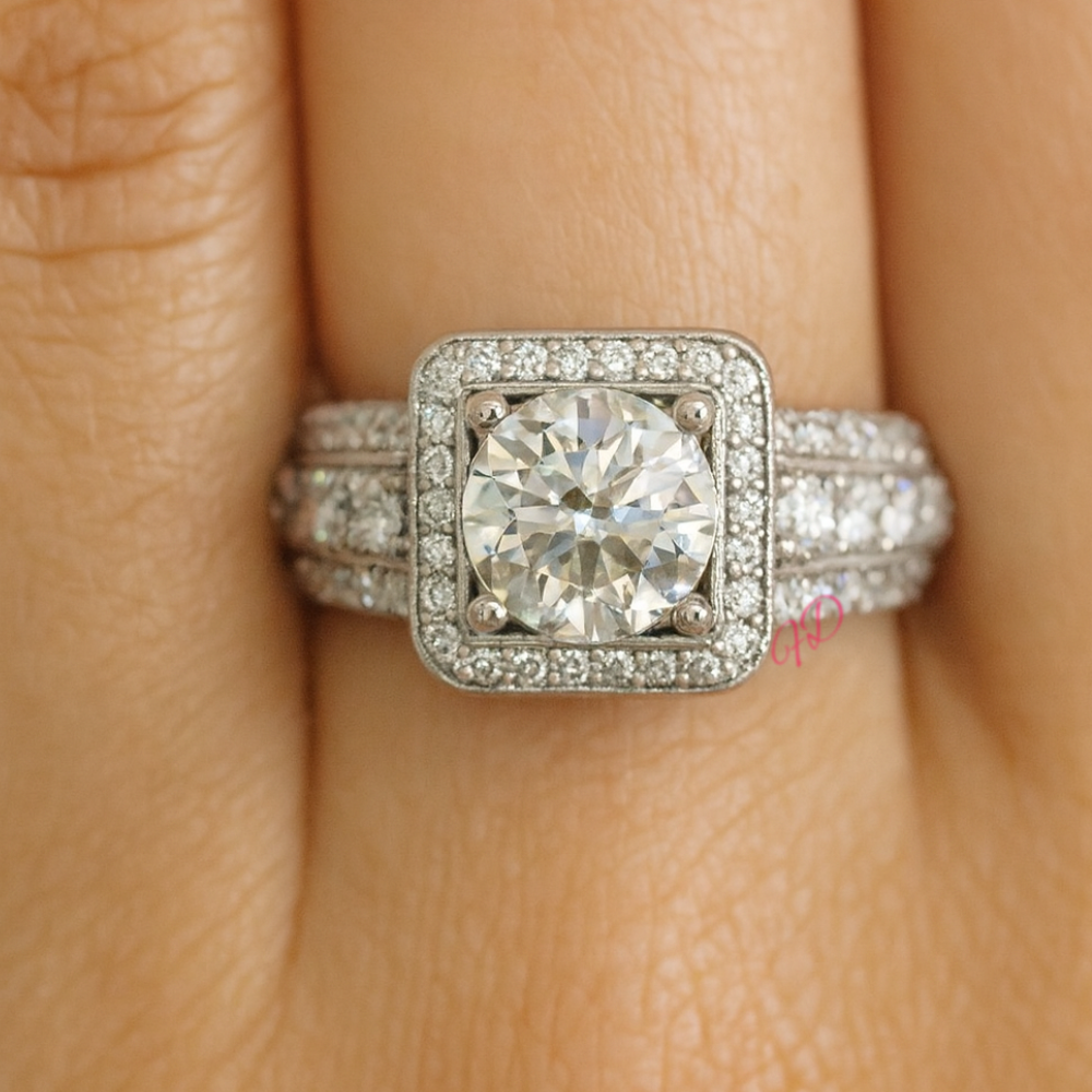 Lab Cultured 1.52 Carat Round Cut Diamond Platinum Ring Cert...