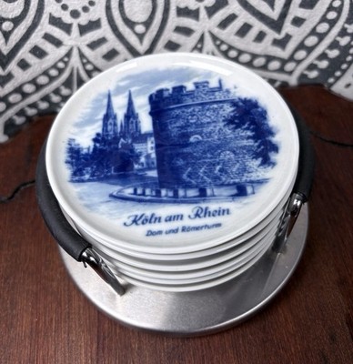 Vintage AK Kaiser W Germany Echt Kobalt Porcelain Coaster Set 6 Köln Kempten