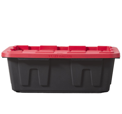 Hyper Tough 17 Gallon Medium Storage Bin with Snap Lid Black and Red Heavy Duty