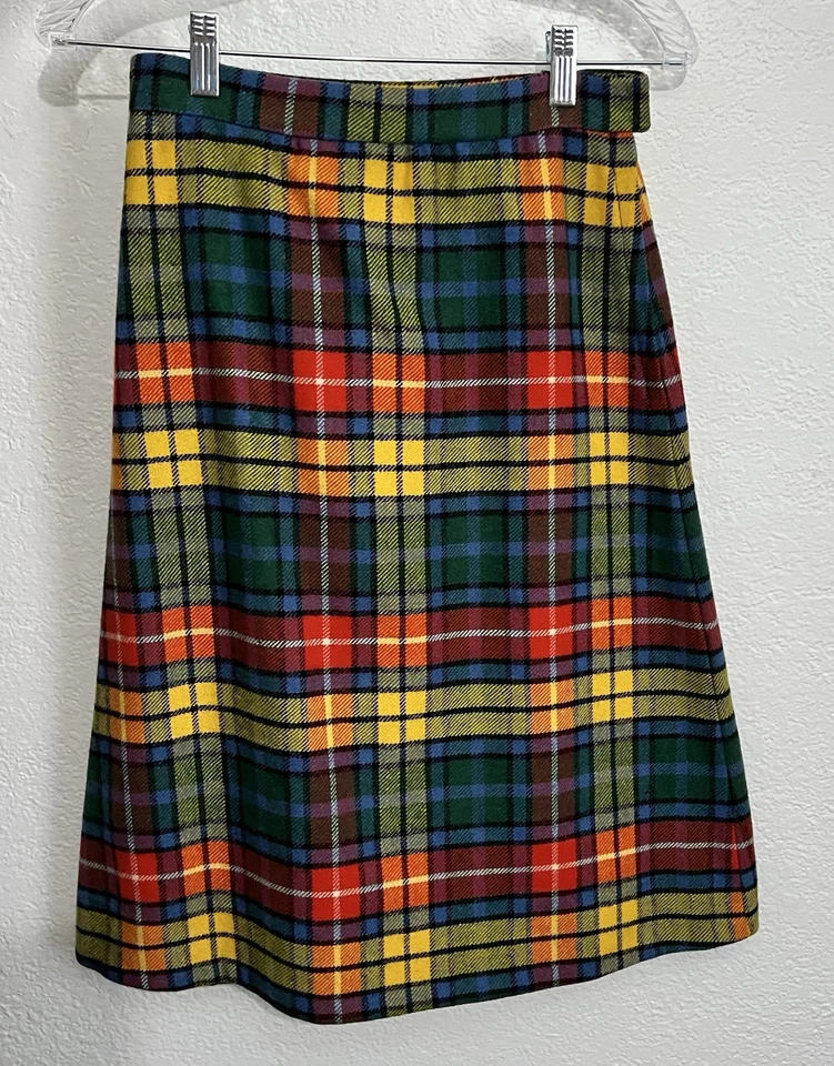 Vtg 70s Wool Plaid Tartan  Skirt  Bright Academia School Girl Preppy Mod Handmad - Image 2 of 4