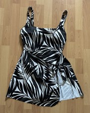 Anne Cole Skirted Swim Dress Sz M Palm Print Beach Vacation Swimsuit One Piece