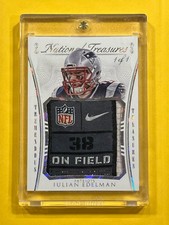 JULIAN EDELMAN 2015 National Treasures NFL Shield Nike Swoosh Tag Patch # 1/1