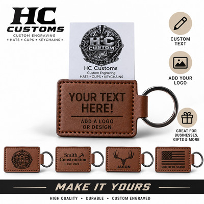 Personalized Custom Engraved Leather Keychain Text Logo Business Gift Made in US