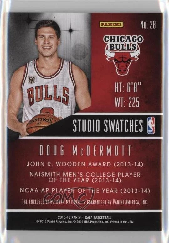2015-16 Panini Gala Studio Swatches Crimson /10 Doug McDermott #28 - Image 2 of 2