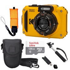 Kodak PIXPRO WPZ2 Digital Camera Yellow  Case  Foam Floating Strap -128GB Kit