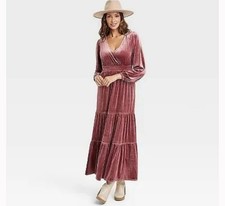 Women's Long Sleeve Velvet A-Line Dress - Knox Rose Rose Pink XS